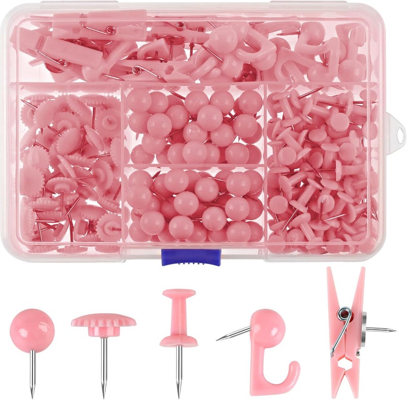 Utron 235 Pcs Push Pins Set, Thumb Tacks, Tacks, Push Pins for Bulletin Board, Wall, Cork Board, Pink Thumb Tacks (5 Style) - Image 1